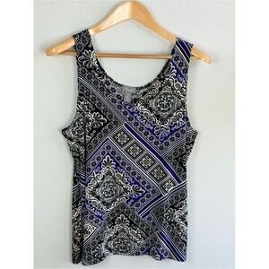 Travelers by Chico’s Purple Black Medallion Print Tank Top Chico’s Size 2 -Large